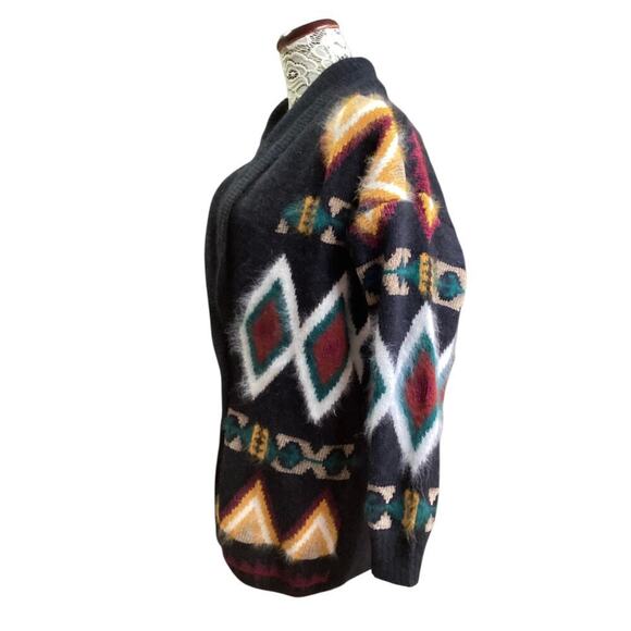 Rafaella Angora Blend Sweater M Shawl Collar Cardigan Aztech Southwestern - Picture 3 of 8